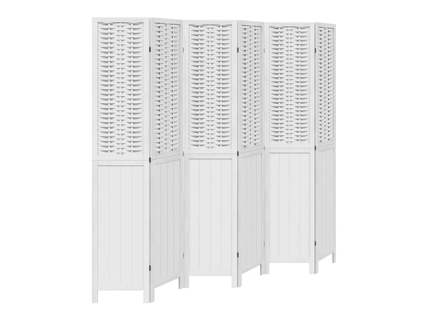 Biombo separador de 6 paneles madera maciza Paulownia ES794544 Blanco Hot
