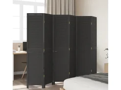 Biombo-Biombo separador de 6 paneles madera maciza Paulownia ES892666 Negro