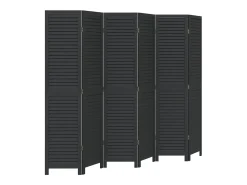 Biombo-Biombo separador de 6 paneles madera maciza Paulownia ES892666 Negro