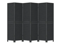 Biombo-Biombo separador de 6 paneles madera maciza Paulownia ES892666 Negro