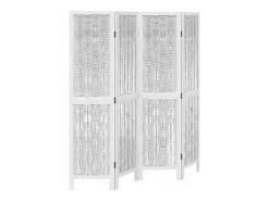 Biombo-Biombo separador de 4 paneles madera maciza Paulownia ES843465 Blanco