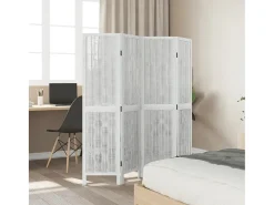 Biombo-Biombo separador de 4 paneles madera maciza Paulownia ES843465 Blanco