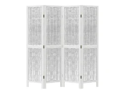 Biombo-Biombo separador de 4 paneles madera maciza Paulownia ES843465 Blanco