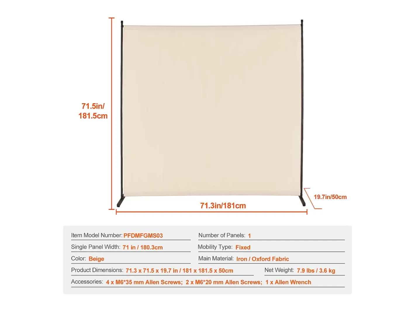 Biombo Separador SucceBuy 6 Pies, Panel Simple De Tela Para Oficina, Dormitorio, Beige New