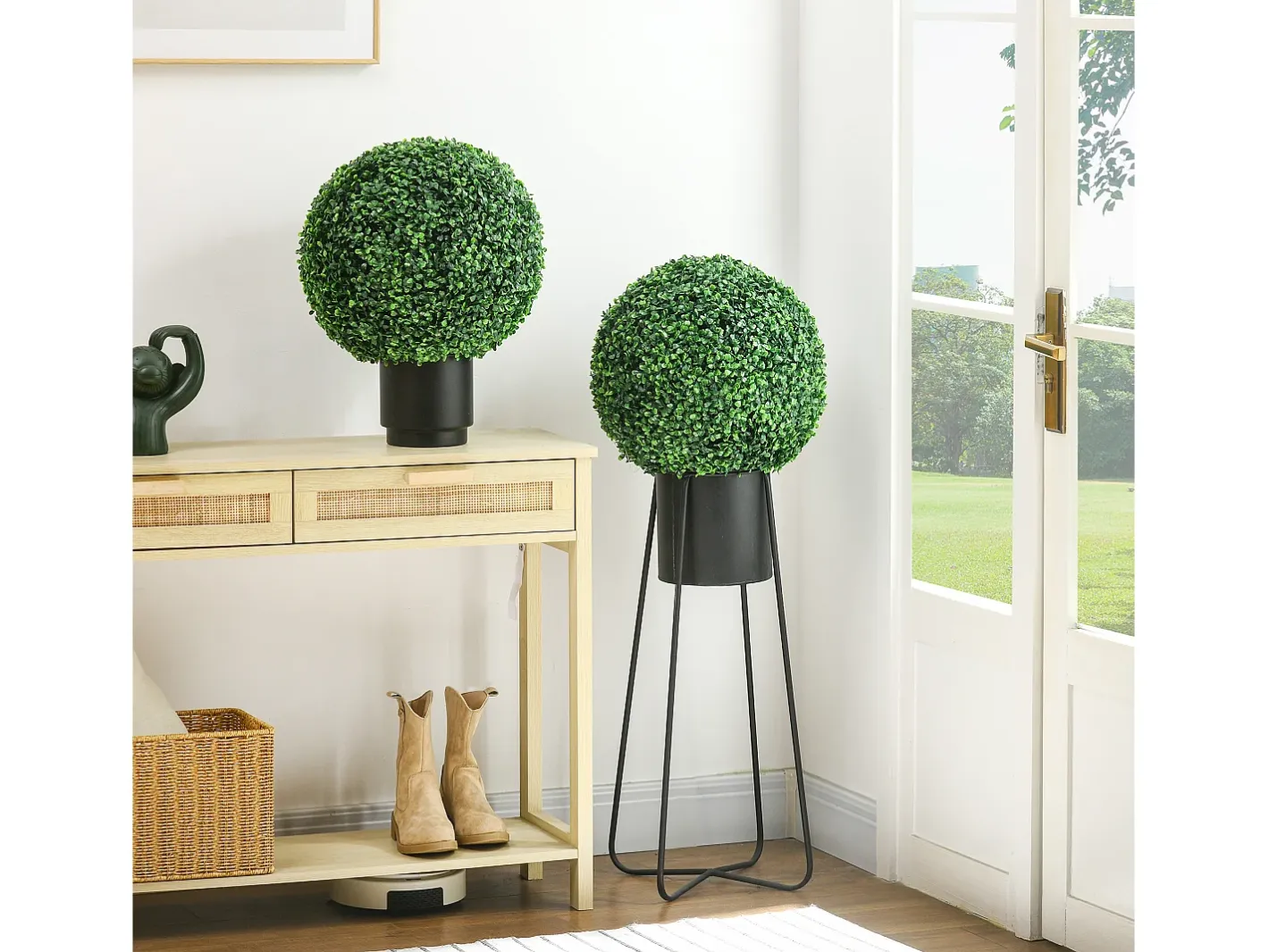 Planta Artificial-Bola de boj artificial, protección UV, plástico, (40x40x40 cm) Verde