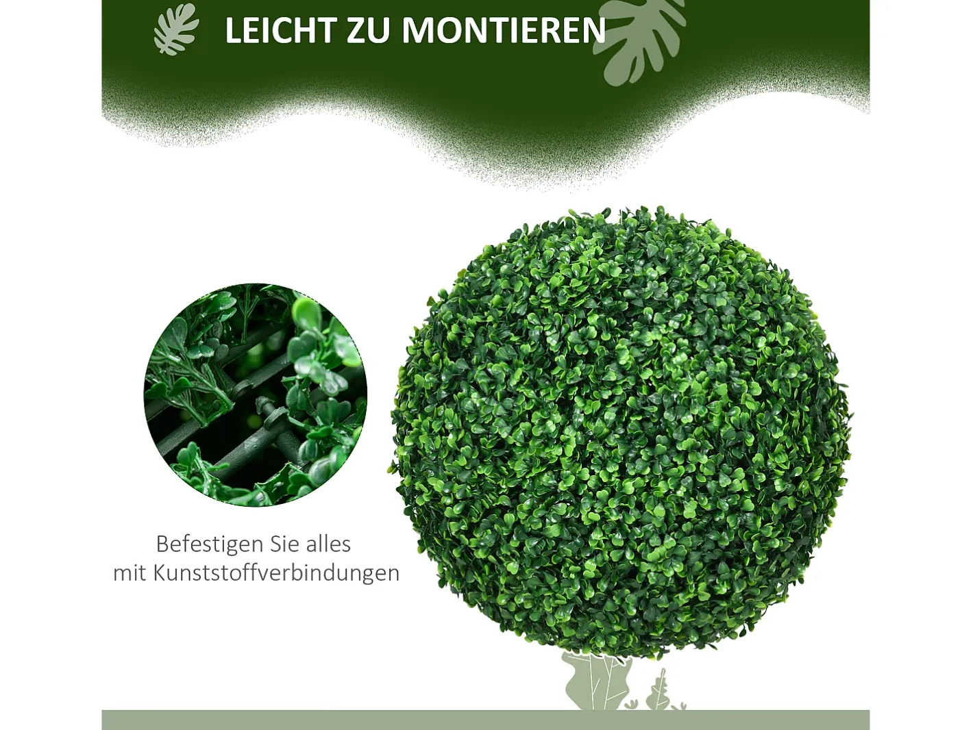 Planta Artificial-Bola de boj artificial, protección UV, plástico, (40x40x40 cm) Verde