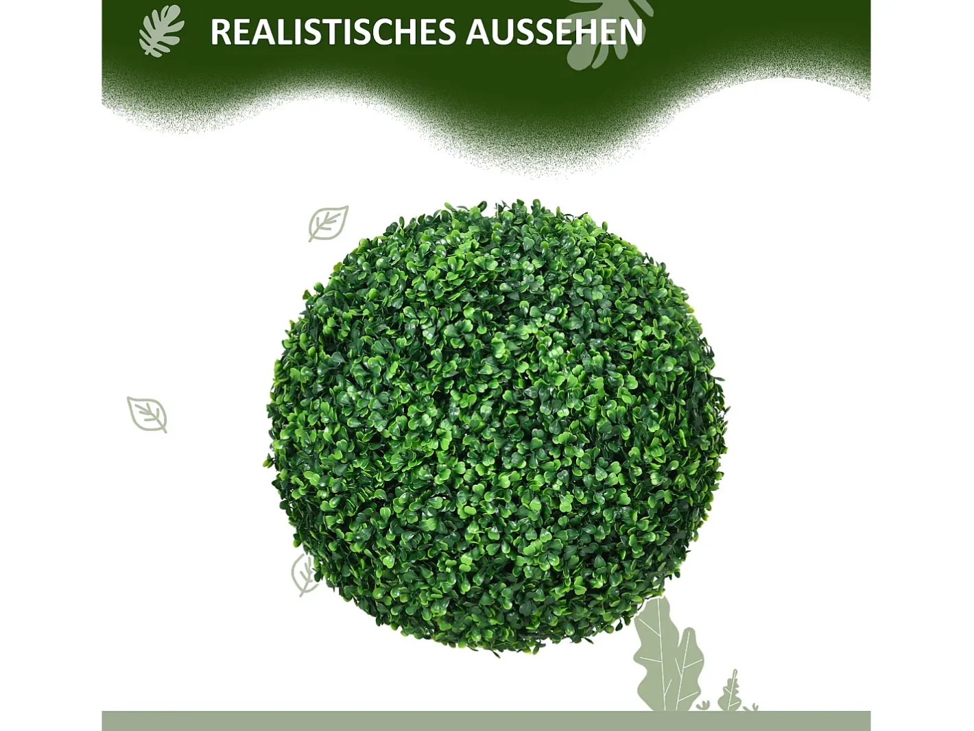Planta Artificial-Bola de boj artificial, protección UV, plástico, (40x40x40 cm) Verde
