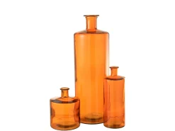 J-Line Jarrón-Botella de vidrio de 15x15x40 cm Rojo