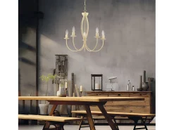 Lámpara Suspendida-Botte - Lámpara de araña de hierro lacado en con decoración. efecto decapè 5 luces 113 - Ø55 - BL147-5-AV Marfil