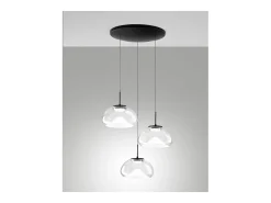 Brena - Fabas Luce Lámpara colgante circular de 3 luces - LED regulable de 30 W - Florón redondo de 35 cm de diámetro. Transparente Discount