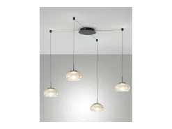 Hot Brena - Lámpara colgante descentralizada de 4 luces color coñac - Fabas Luce - LED regulable de 40 W - Montaje descentralizado Marru00f3n