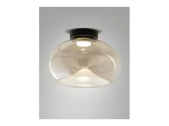 New Brena - Lámpara de techo redonda con LED integrado Fabas Luce - Aplique de pared LED regulable de 19 W - Cóncavo color coñac Marru00f3n