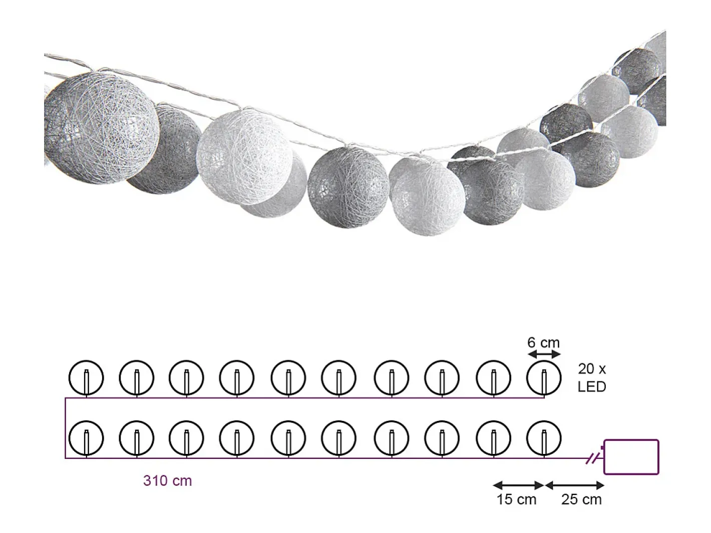Vicco Guirnalda Luminosa-Cadena de luces 310x310x310 Gris