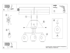 Sollux Lighting Lámpara Suspendida-Candelabros Allivon moderno de acero - 3 fuentes luminosas 3000K - L.54 x A.36 cm - Negro