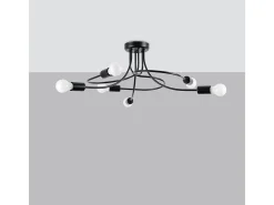 Sollux Lighting Lámpara Suspendida-Candelabros Levar Industrial De Acero - 6 Fuentes Luminosas - L.69 X A.29 Cm - Negro