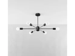 Sollux Lighting Lámpara Suspendida-Candelabros Lingoro moderno de acero - 6 fuentes luminosas 3000K - L.86,5 x A.46 cm - Negro