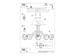 Sollux Lighting Candelabros Lunova moderno de acero - 5 fuentes luminosas 4000K - L.58 x A.28,5 cm - Negro