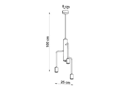 New Sollux Lighting Candelabros Luxra desván de acero - 3 fuentes luminosas 4000K - L.25 x A.100 cm - Negro