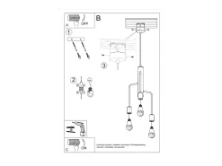 New Sollux Lighting Candelabros Luxra desván de acero - 3 fuentes luminosas 4000K - L.25 x A.100 cm - Negro