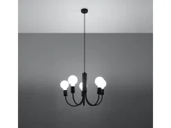 Sollux Lighting Candelabros Minimo moderno de acero - 5 fuentes luminosas 4000K - L.45 x A.100 cm - Negro New