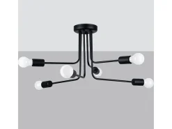 Best Sollux Lighting Candelabros Torah moderno de acero - 6 fuentes luminosas 3000K - L.68 x A.33 cm - Negro