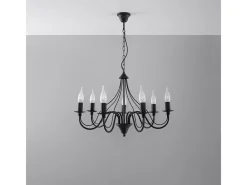 Sollux Lighting Lámpara Suspendida-Candelabros Vivow moderno de acero - 7 fuentes luminosas 3000K - L.60 x A.80 cm - Negro