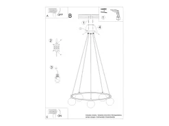 Sollux Lighting Candelabros Zynfi moderno de acero/vidrio - 5 fuentes luminosas 3000K - L.80 x A.98 cm - Negro Hot
