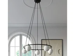 Sollux Lighting Candelabros Zynfi moderno de acero/vidrio - 5 fuentes luminosas 3000K - L.80 x A.98 cm - Negro Hot