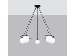 Sollux Lighting Candelabros Zynfi moderno de acero/vidrio - 5 fuentes luminosas 3000K - L.80 x A.98 cm - Negro Hot