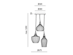 Sale Cleofe - Lámpara colgante de 3 luces en cristal ámbar transparente y latón - 3XE27 max 3X60W, decorativa estilo vintage, IP20 Amarillo