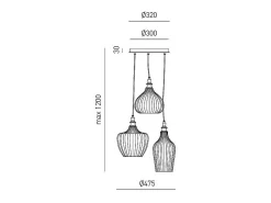 Sale Cleofe - Lámpara colgante de 3 luces en cristal ámbar transparente y latón - 3XE27 max 3X60W, decorativa estilo vintage, IP20 Amarillo