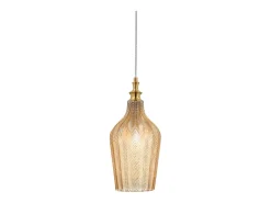 Cleofe - Lámpara colgante de cristal ámbar transparente y latón - Casquillo 1XE27, estilo vintage, IP20, 1XE27 máx 1X60W, d.18cm, bombillas excluidas Amarillo Best