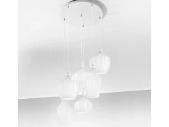 Hot Cleofe - Lámpara colgante de 6 luces en mate con cristal opalino - 6XE27 max 6X60W, elegante diseño moderno, IP20 Blanco