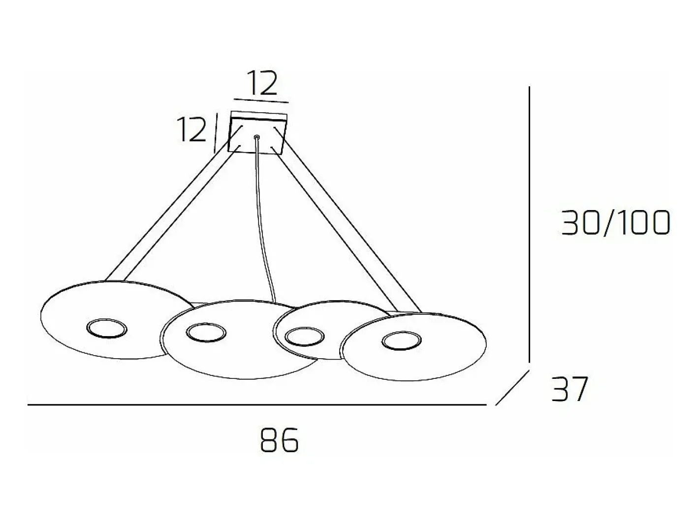 Lámpara Suspendida-Cloud Sospensione 4 Luci Rettangolare Grigio Gris