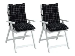 Clicnbuy Ropa De Casa-Cojines de silla respaldo bajo 2 unidades tela Oxford cuadros negro Multicolor