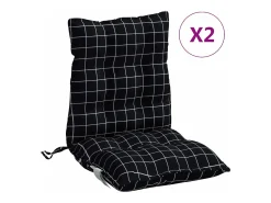 Clicnbuy Ropa De Casa-Cojines de silla respaldo bajo 2 unidades tela Oxford cuadros negro Multicolor