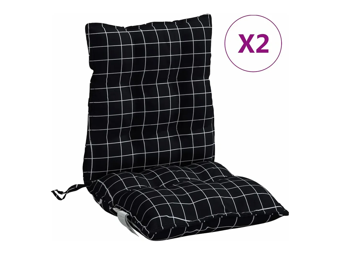 Clicnbuy Ropa De Casa-Cojines de silla respaldo bajo 2 unidades tela Oxford cuadros negro Multicolor