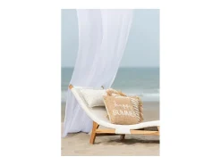 Clearance J-Line Cojín a rayas con flecos en textil 45x45x15 cm Blanco