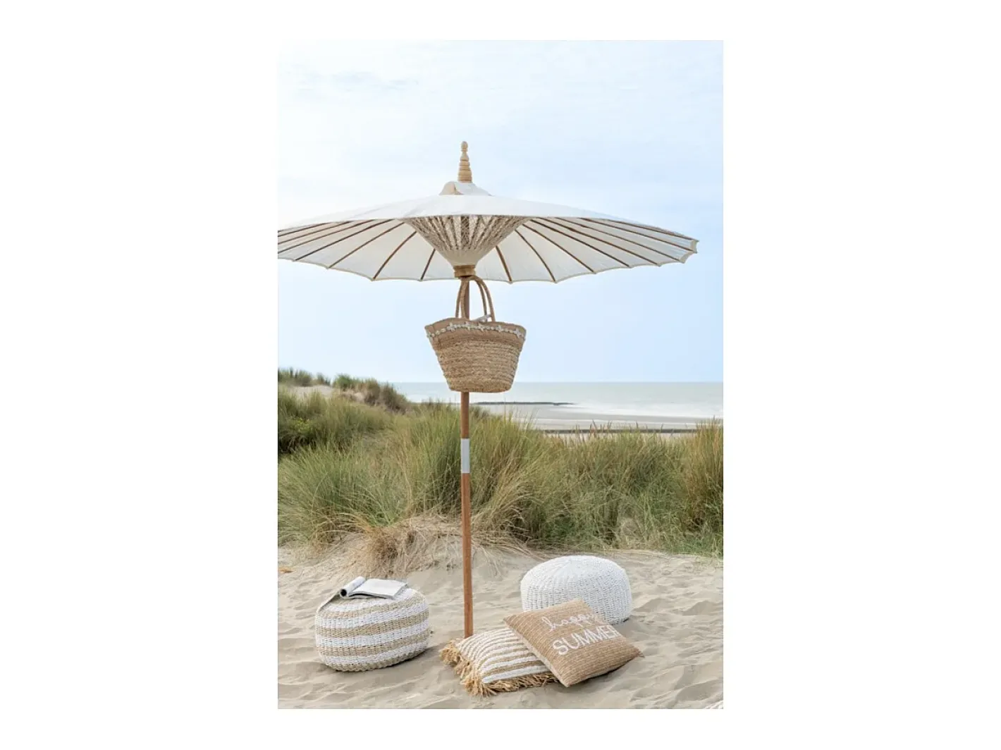 Clearance J-Line Cojín a rayas con flecos en textil 45x45x15 cm Blanco