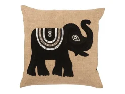 J-Line Ropa De Casa-Cojín con elefante negro en algodón 45 x 45 x 11 cm Beige