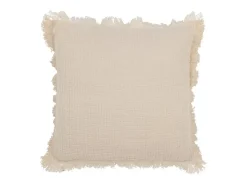 J-Line Ropa De Casa-Cojín con flecos de muselina de algodón en algodón/lino/poliéster 45x45x12 cm Beige