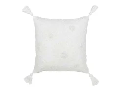 Sale J-Line Cojín con flores y pompones de algodón , 45 x 45 x 15 cm Blanco