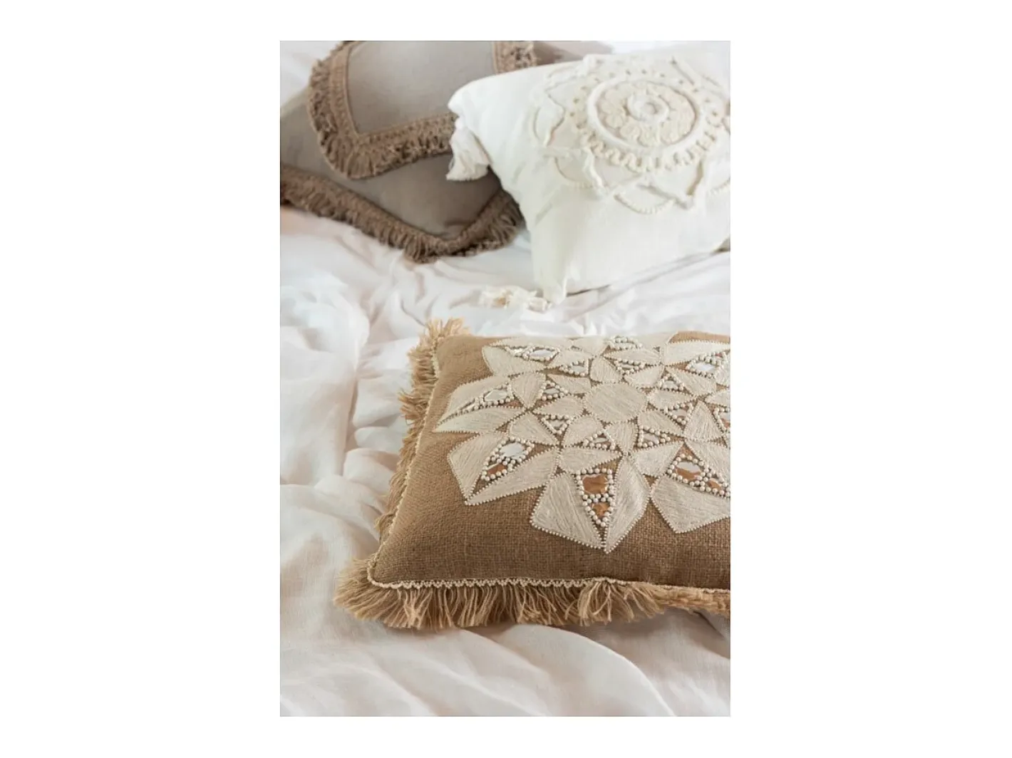 J-Line Ropa De Casa-Cojín cuadrado de flecos algodón topo 45x45 cm Marru00f3n