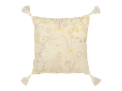 J-Line Cojín cuadrado flores y copos de algodón claro 45x45x15 cm Amarillo Clearance