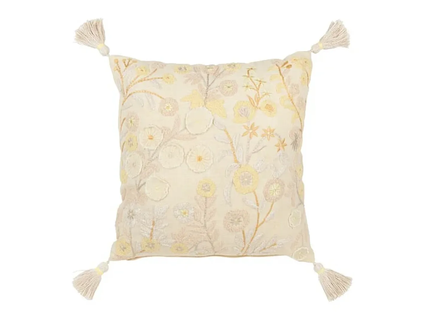 J-Line Cojín cuadrado flores y copos de algodón claro 45x45x15 cm Amarillo Clearance