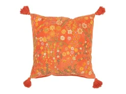 J-Line Cojín cuadrado flores+copos en terciopelo 50x50x15 cm Naranja Sale