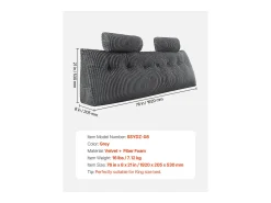 Cojín de Lectura SucceBuy, con 2 Bolsillos Laterales y 2 Reposacabezas, Almohada de Franela Lavable, Soporte Lumbar para Leer, Descansar, Gris
