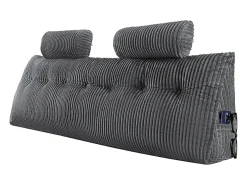 Cojín de Lectura SucceBuy, con 2 Bolsillos Laterales y 2 Reposacabezas, Almohada de Franela Lavable, Soporte Lumbar para Leer, Descansar, Gris