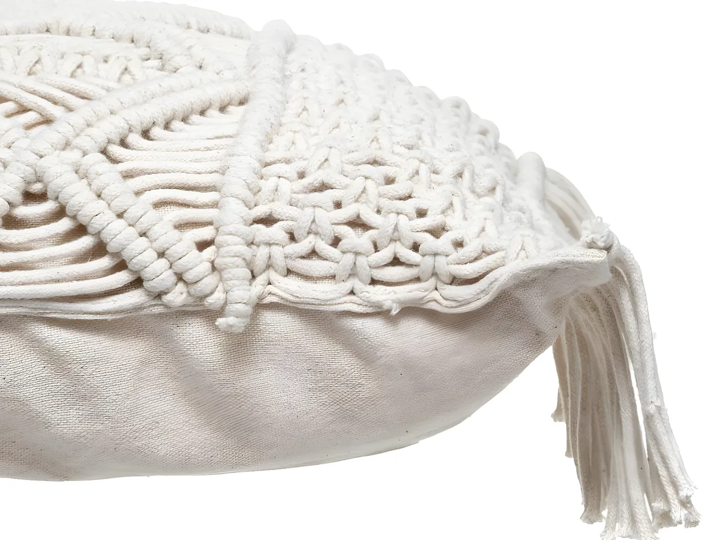 Atmosphera Ropa De Casa-Cojín de macramé con flecos Marfil