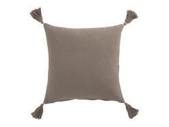 Online J-Line Cojín flor + borlas algodón topo 44x44 cm Marru00f3n